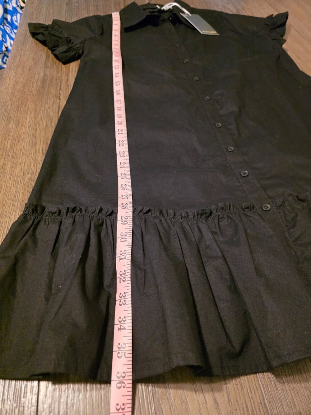 Meadow Rhodes Ruffled Shirt Mini Dress Black Small NWT Ruffle Button Front - Picture 4 of 11